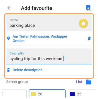 Favorit Beschreibung hinzufügen Android