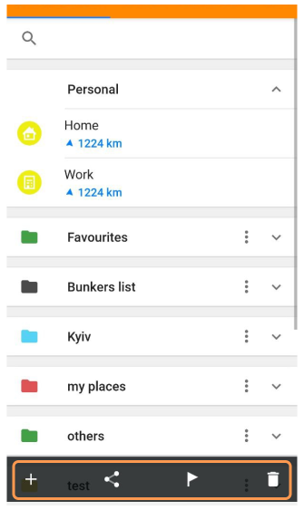 Favoritenaktionen Android
