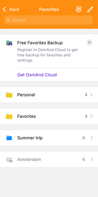 Favoritenmenü-Tab iOS