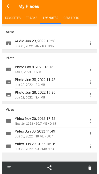 Audio-Video-Plugin Menü Meine Orte Drei Aktionen
