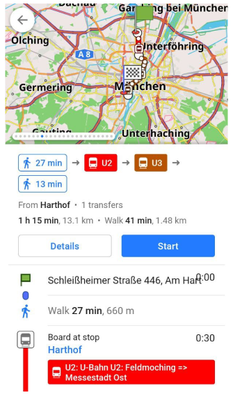 Navigation öffentlicher Verkehr Android