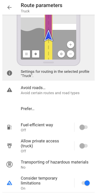 LKW-Routing-Einstellungen Android 2