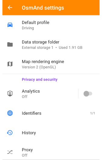 Ajustes generales de perfiles Android