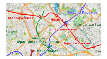 Metro de transporte en el mapa