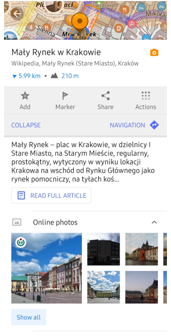Menú contextual de Fotos en línea Android