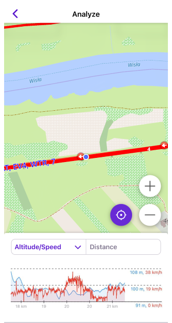 Menú de pista analizar en el mapa 