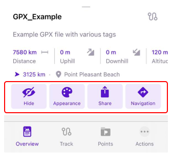 Resumen del menú contextual de pista iOS 3