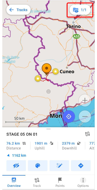 Mapa de Grupo del menú del track en Android