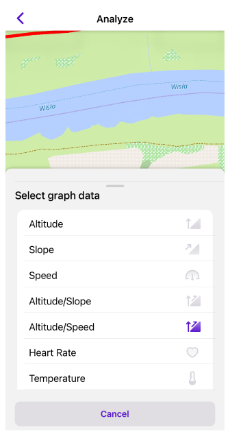 Menu de la trace analyser sur la carte