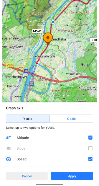 Menu traccia analizza sulla mappa Android