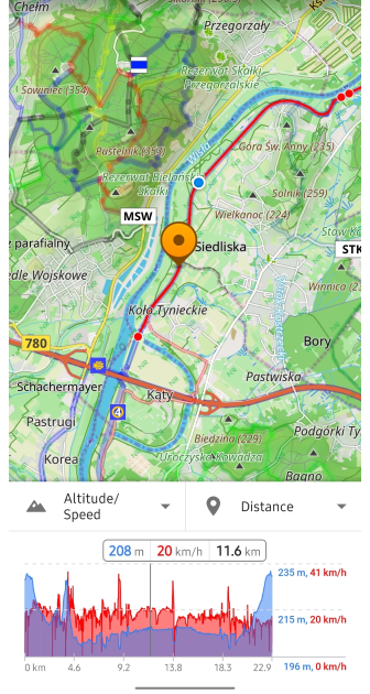 Menu traccia analizza sulla mappa distanza Android