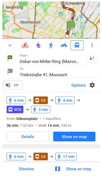 Navigazione percorsi trasporto pubblico Android