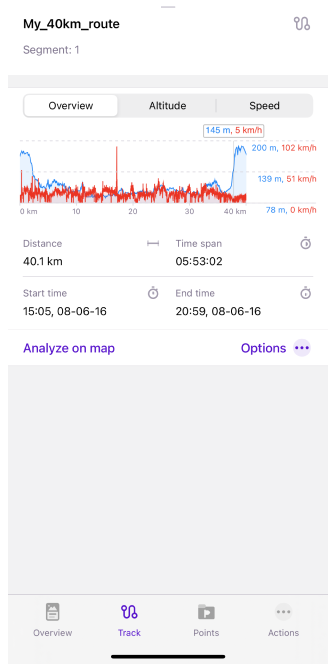 Grafici menu contestuale traccia iOS