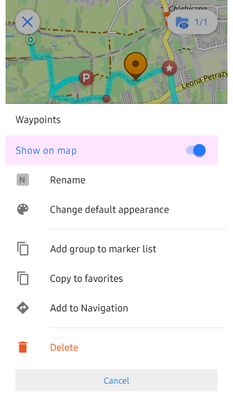 Menu gruppo menu traccia Android