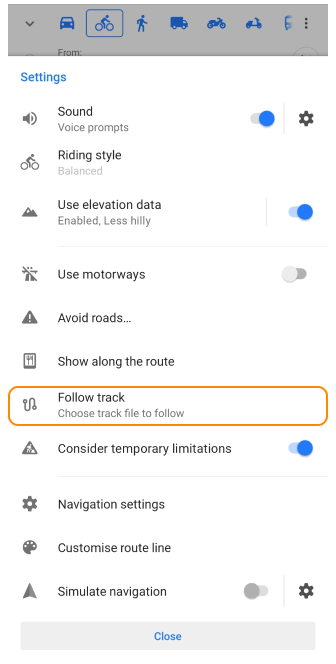 Selecteer track om te navigeren Android 1