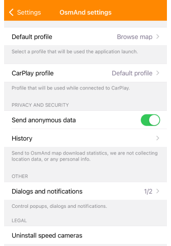 Ustawienia ogólne Wyślij anonimowe dane iOS