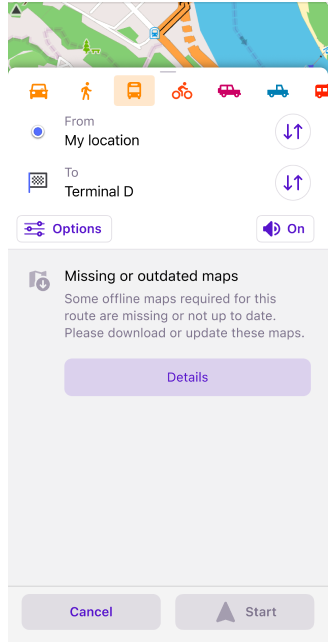 Komunikat o braku map podczas budowania nawigacji iOS