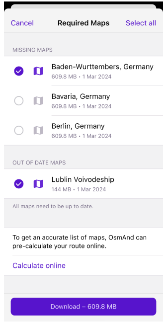 Komunikat o braku map podczas budowania nawigacji iOS