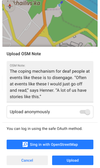 Otwórz notatkę OSM Android