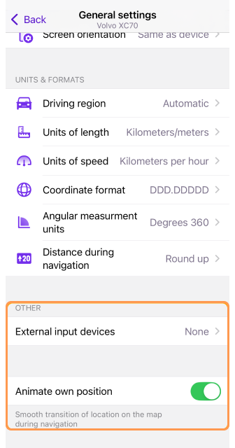Ustawienia ogólne profili Inne iOS