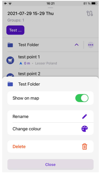 Menu grupy menu śladu iOS
