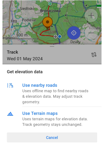 Gráfico de altitude da trilha Android