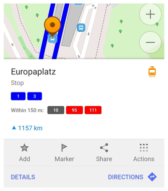 Меню маршруту громадського транспорту Android