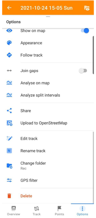 Опції меню треку Android