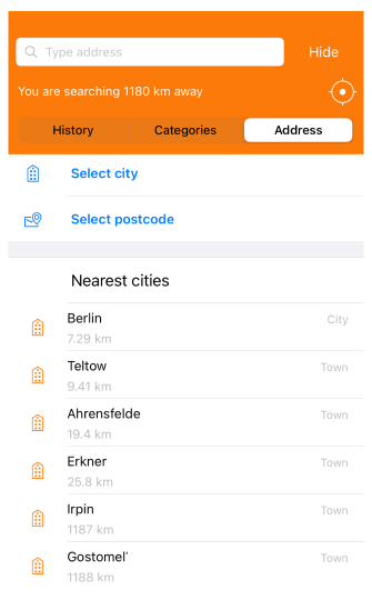 بحث العنوان iOS