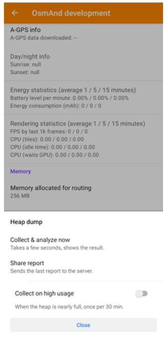Heap dump panel Android