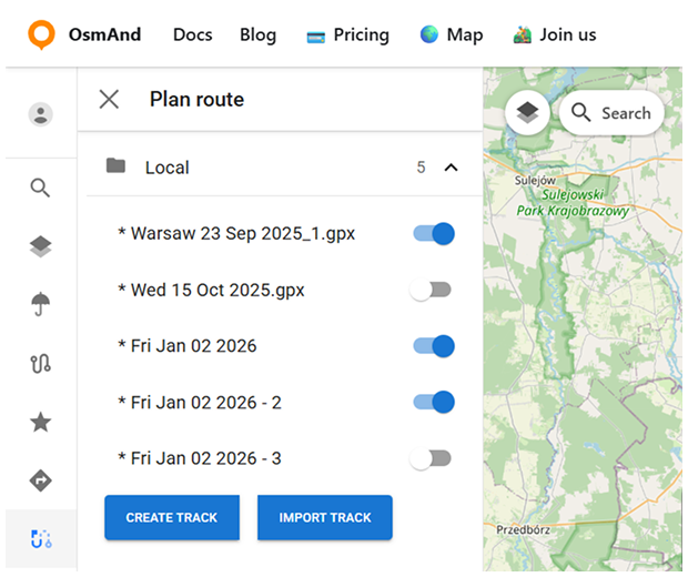 OsmAnd Web Create New Route