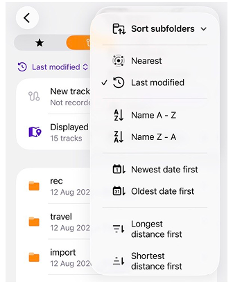 My places tracks sort function iOS
