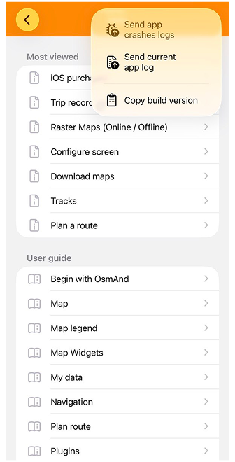 Maps menu iOS
