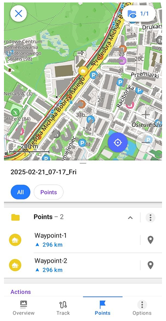 Context track menu Points Android