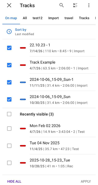 Configure map tracks Android