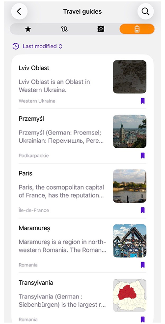 Travel guides main screen 2