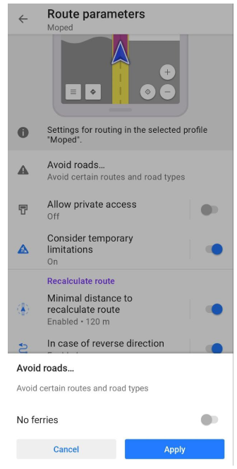 Straßen vermeiden Android