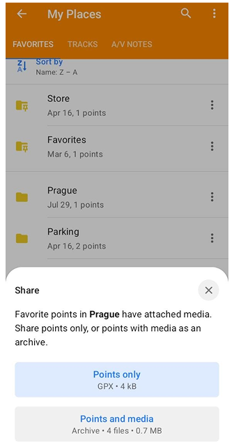 Funktionen für Favoritenordner Android