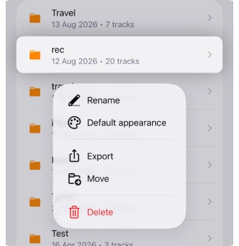Kontextmenü eines Tracks in iOS