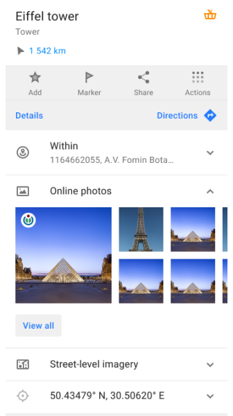 Online-Fotos Kontextmenü Android