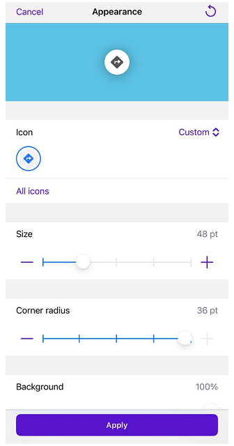 Erscheinungsbild der Kartenschaltfläche