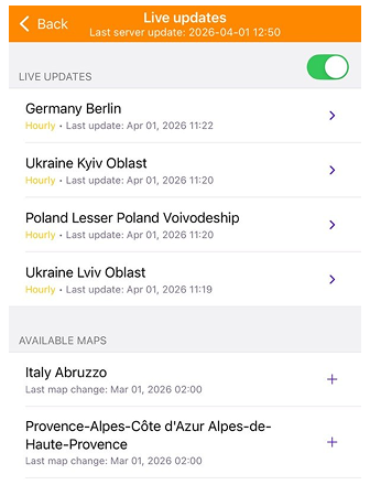 Kartenmenü OsmAnd live iOS