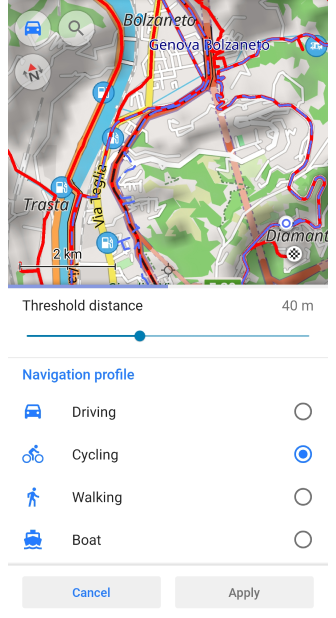 Route planen an Straße anpassen Android