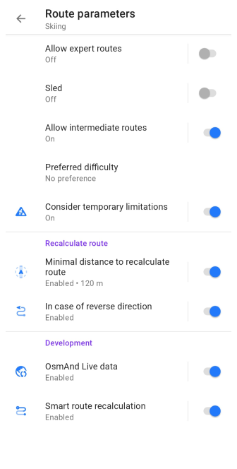 Ski-Routing-Einstellungen Android 2