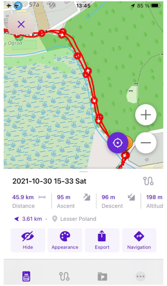 Statistikbildschirm Track iOS