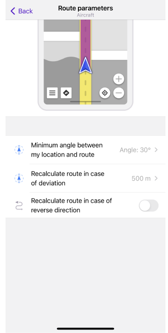 Einstellungen für geradlinige Routenführung iOS 1
