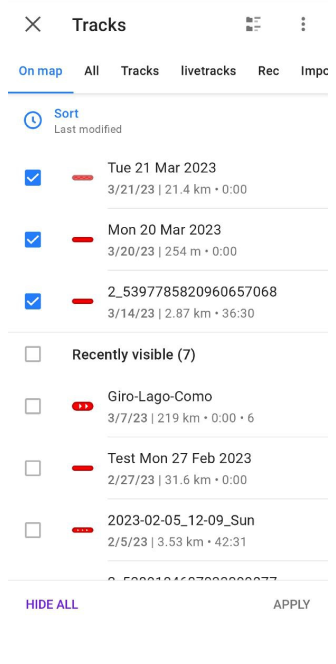 Karte konfigurieren Tracks Android