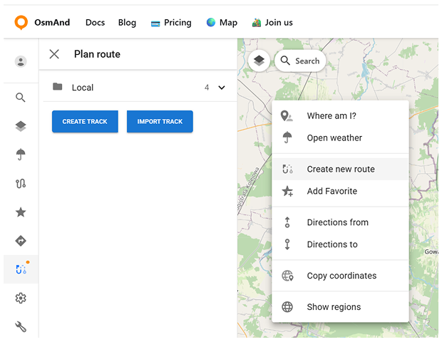 OsmAnd Web Crear Nueva Ruta