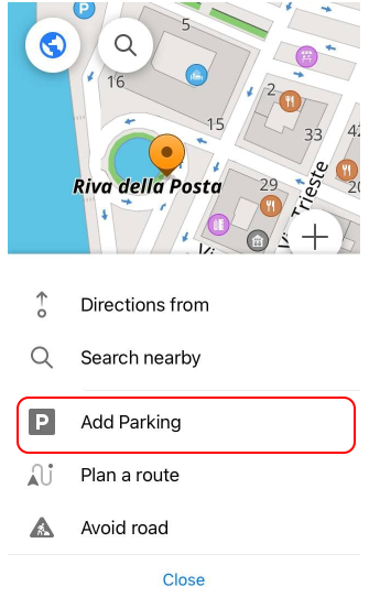 Seleccionar estacionamiento en Acciones en iOS