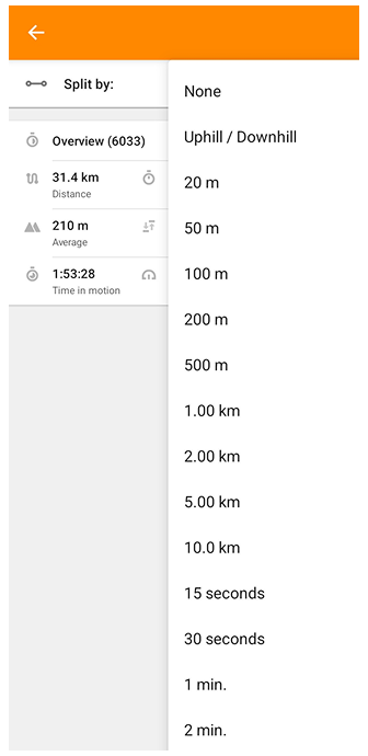 División del track en Android